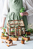 Gingerbread house for spring with edible chocolate soil