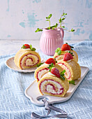 Strawberry and vanilla sponge roll with mascarpone cream