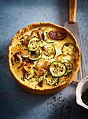 Zucchini and chorizo quiche with caramelized onions