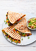 Quesadillas with Mexican vegetable filling and guacamole