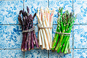 Trio of asparagus - white, green, and violet