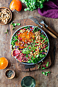 Blood orange watercress salad with chickpeas and persimmon