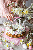 Bundt cake with meringue roses