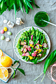 Wild garlic hummus with asparagus