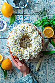 Lemon cake with meringue roses