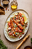 Oven-roasted carrots with feta on millet