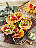 Pizza flatbread with artichoke hearts, mozzarella and chervil