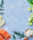 Ingredients for salmon fillet with dill and leek