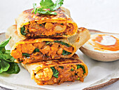 Vegetarian curry burritos with cauliflower and chickpeas