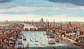 View of the city of London, UK, 18th century illustration