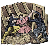 Capture of English pirate Charles Vane, illustration