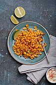 Mexican esquites with chili sour cream