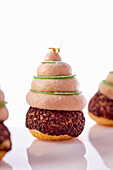 Choux with chocolate filling and hazelnut mousse