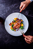 Duck breast with vegetables and polenta