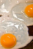 Close up of fried eggs sunny side up