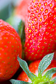 Extreme close up of strawberries