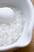 Mortar and Pestle Filled with Rock Salt