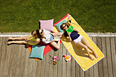 Teenage Girls Hanging Out in Garden, Elevated View