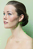 Beauty Portrait of Woman with Laser beam on Face