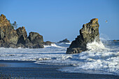 Surf and sea stacks at Ruby Beach in Olympic National Park, Washington, USA.