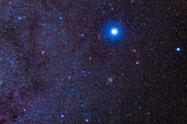 This frames a 15º by 10° field around Sirius, at top, to include the bright star cluster Messier 41 below it.