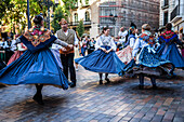 Jota dancers in Plaza del Justicia of Zaragoza, Spain