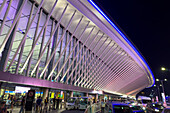 Exterior of the Ministro Pistarini International Airport in Buenos Aires, Argentina, at night.