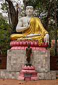 Sitzende Buddha-Statue, Wat Pa Daeng buddhistischer Tempel im Wald oberhalb von Chiang Mai, Thailand, Südostasien, Asien