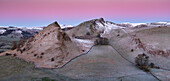 Panoramic image of dawn over Parkhouse Hill and Chrome Hill in winter, Peak District National Park, Derbyshire, England, United Kingdom, Europe