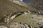 Schmelzender Gletscher oberhalb von Ushguli, Svaneti, Kaukasus, Georgien, Zentralasien, Asien