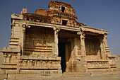 View of tower over entrance of Krishna temple in Hampi, UNESCO World Heritage Site, Karnataka, India, Asia