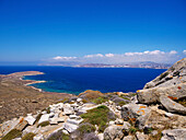 Blick vom Berg Kynthos, Archäologische Stätte von Delos, UNESCO-Welterbe, Insel Delos, Kykladen, Griechische Inseln, Griechenland, Europa