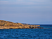 Ufer der archäologischen Stätte von Delos bei Sonnenuntergang, UNESCO-Welterbe, Insel Delos, Kykladen, Griechische Inseln, Griechenland, Europa