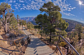 Treppe, die zum Trailview Overlook East Vista am Grand Canyon South Rim hinunterführt, abseits der Hermit Road, Grand Canyon, UNESCO-Welterbe, Arizona, Vereinigte Staaten von Amerika, Nordamerika