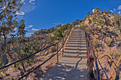 Stairway leading down to the Trailview Overlook East Vista at Grand Canyon South Rim, off Hermit Road, Grand Canyon, Arizona, United States of America, North America