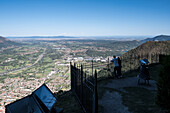 View of the City of Turin from the Sacra di San Michele (Saint Michael's Abbey), a religious complex on Mount Pirchiriano, on the south side of the Val di Susa, municipality of Sant'Ambrogio di Torino, Metropolitan City of Turin, Piedmont, Italy, Europe