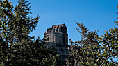 View of the Sacra di San Michele (Saint Michael's Abbey), a religious complex on Mount Pirchiriano, on the south side of the Val di Susa, municipality of Sant'Ambrogio di Torino, Metropolitan City of Turin, Piedmont, Italy, Europe