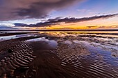 Sunset across the Irish Sea and Furness Peninsula, from Sandy Gap, Walney Island, Cumbrian Coast, Cumbria, England, United Kingdom, Europe