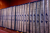 Row of Holy Quran (Koran) books in a mosque, Islamic symbol, Phnom Penh, Cambodia, Indochina, Southeast Asia, Asia