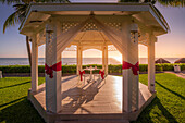 View of hotel wedding bandstand and sea near Puerto Morelos, Caribbean Coast, Yucatan Peninsula, Mexico, North America