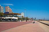 View of cafe and hotels on promenade, Durban, KwaZulu-Natal Province, South Africa, Africa