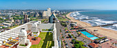 Elevated view of beaches, hotels, promenade and Indian Ocean, Durban, KwaZulu-Natal Province, South Africa, Africa