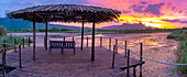 View of Jet lake and Ubombo Mountain from Ghost Mountain Inn at sunrise, Mkuze, KwaZulu-Natal Province, South Africa, Africa