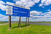 View of N4 road sign and big sky at Middelburg, Province of Mpumalanga, South Africa, Africa