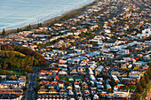 Aerial of residential area of Mount Maunganui, Tauranga, Bay of Plenty, North Island, New Zealand, Pacific