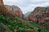 The red mountains of Vayots Dzor at Noravank Monastery, Armenia (Hayastan), Caucasus, Central Asia, Asia