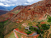 Noravank Monastery and the red mountains of Vayots Dzor, Armenia (Hayastan), Caucasus, Central Asia, Asia