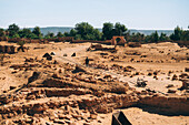 Ruinen des antiken Dorfes Germa, Hauptstadt des Garamantenreichs, in der Region Fezzan, Libyen, Nordafrika, Afrika