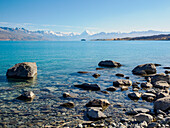 Lake Pukaki with Aoraki (Mount Cook) in the distance, South Island, New Zealand, Pacific