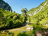 Kayakers on Pororari River, West Coast, South Island, New Zealand, Pacific